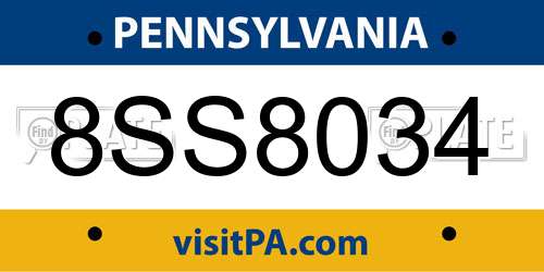8SS8034 Pennsylvania License Plate