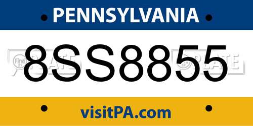 8SS8855 Pennsylvania License Plate