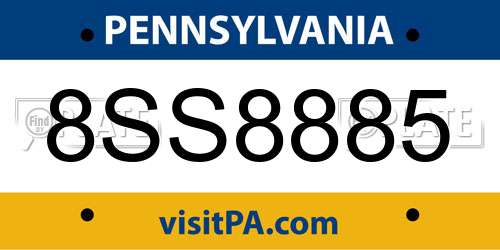 8SS8885 Pennsylvania License Plate