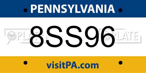 8SS96 Pennsylvania License Plate