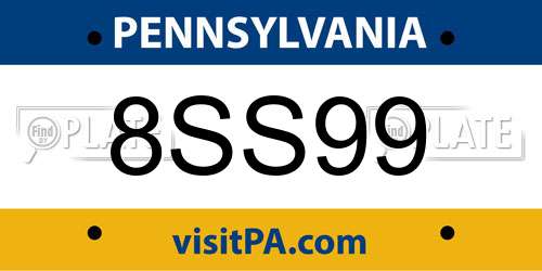 8SS99 Pennsylvania License Plate
