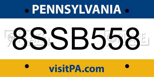 8SSB558 Pennsylvania License Plate