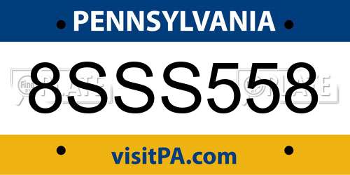 8SSS558 Pennsylvania License Plate