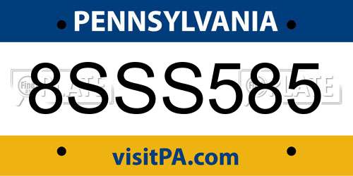 8SSS585 Pennsylvania License Plate