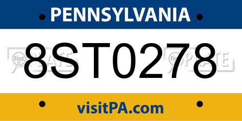 8ST0278 Pennsylvania License Plate