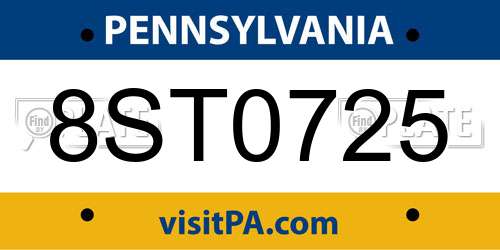 8ST0725 Pennsylvania License Plate