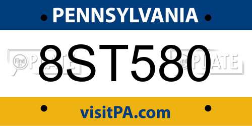 8ST580 Pennsylvania License Plate