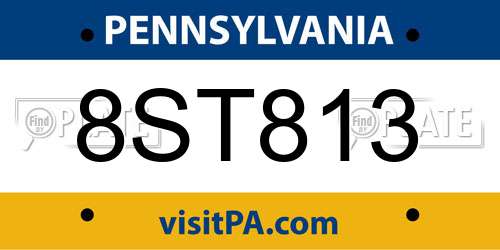 8ST813 Pennsylvania License Plate