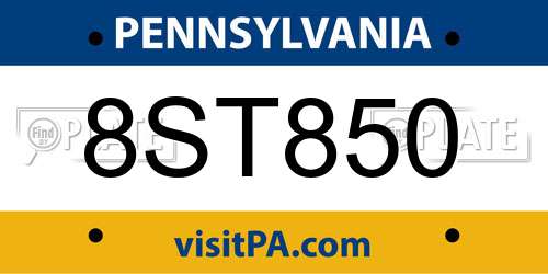 8ST850 Pennsylvania License Plate