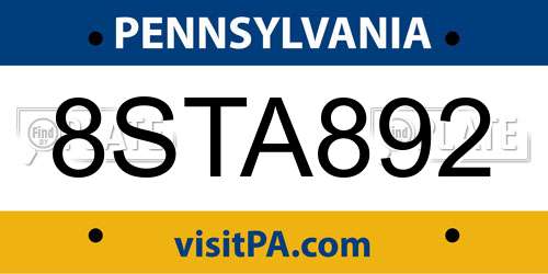 8STA892 Pennsylvania License Plate