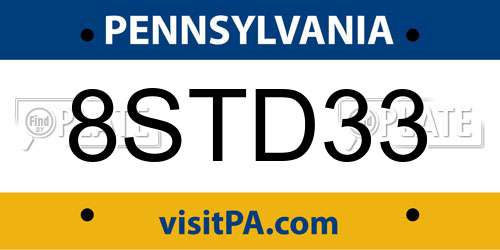 8STD33 Pennsylvania License Plate