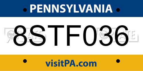 8STF036 Pennsylvania License Plate