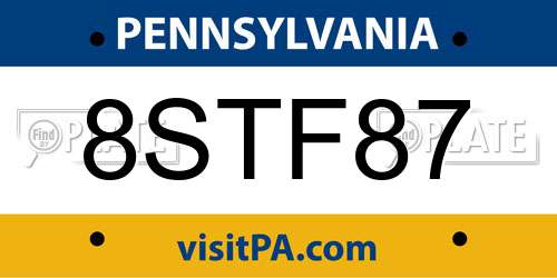 8STF87 Pennsylvania License Plate