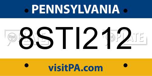 8STI212 Pennsylvania License Plate