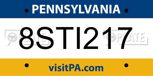 8STI217 Pennsylvania License Plate