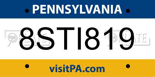 8STI819 Pennsylvania License Plate