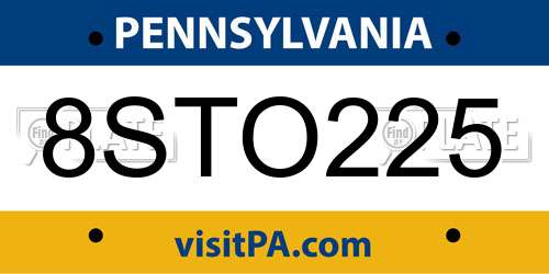 8STO225 Pennsylvania License Plate