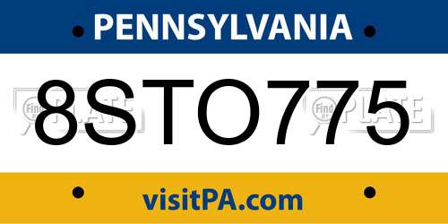 8STO775 Pennsylvania License Plate