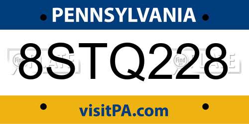 8STQ228 Pennsylvania License Plate