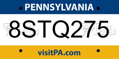 8STQ275 Pennsylvania License Plate