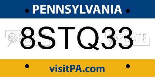 8STQ33 Pennsylvania License Plate