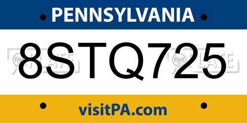 8STQ725 Pennsylvania License Plate