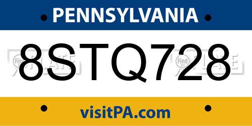 8STQ728 Pennsylvania License Plate
