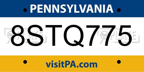 8STQ775 Pennsylvania License Plate