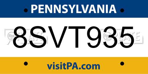 8SVT935 Pennsylvania License Plate