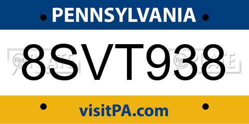 8SVT938 Pennsylvania License Plate