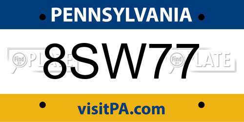 8SW77 Pennsylvania License Plate