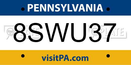 8SWU37 Pennsylvania License Plate