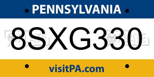 8SXG330 Pennsylvania License Plate