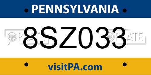 8SZ033 Pennsylvania License Plate