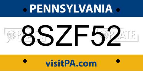 8SZF52 Pennsylvania License Plate