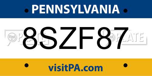 8SZF87 Pennsylvania License Plate