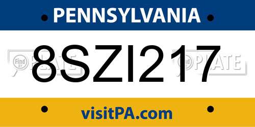 8SZI217 Pennsylvania License Plate