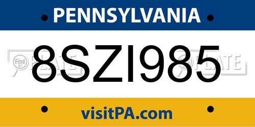8SZI985 Pennsylvania License Plate