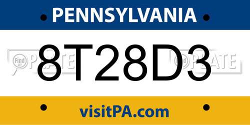 8T28D3 Pennsylvania License Plate