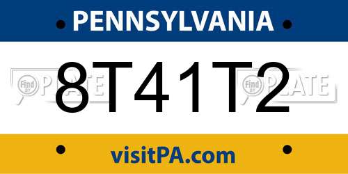8T41T2 Pennsylvania License Plate