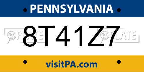 8T41Z7 Pennsylvania License Plate