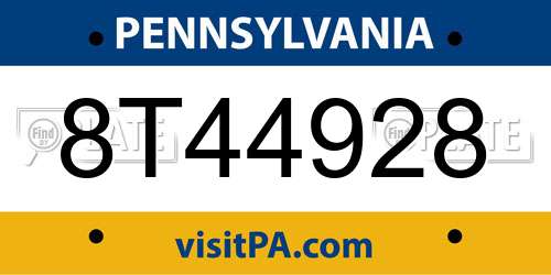 8T44928 Pennsylvania License Plate