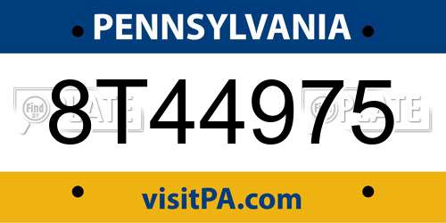 8T44975 Pennsylvania License Plate