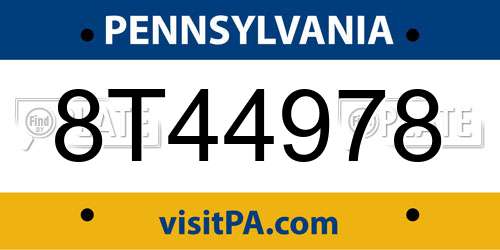 8T44978 Pennsylvania License Plate