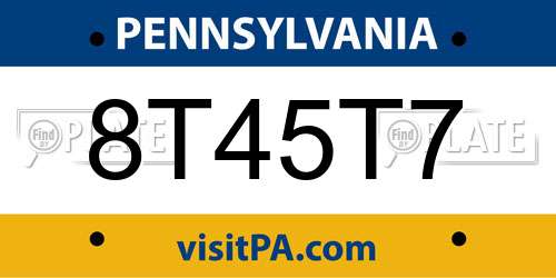 8T45T7 Pennsylvania License Plate