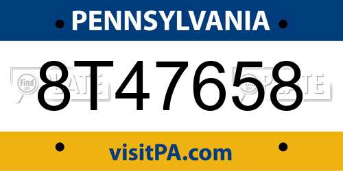 8T47658 Pennsylvania License Plate