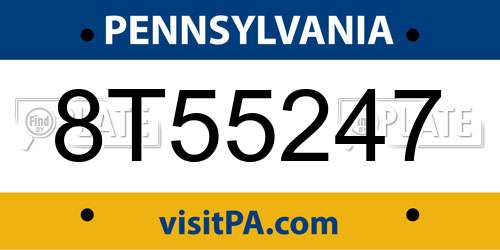 8T55247 Pennsylvania License Plate