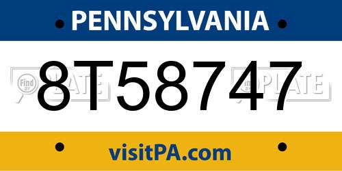 8T58747 Pennsylvania License Plate