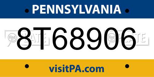 8T68906 Pennsylvania License Plate
