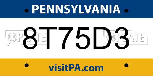 8T75D3 Pennsylvania License Plate